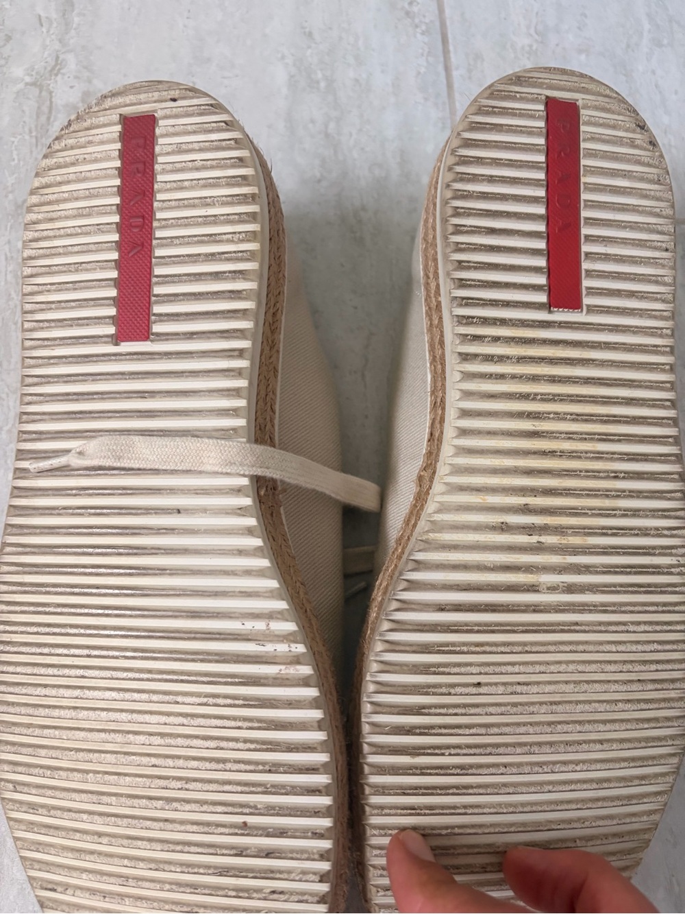 Prada Beige Canvas Lace-Up Sneakers - Picture 3 of 4